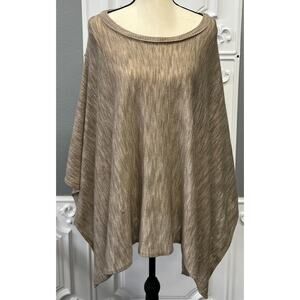 Knox Rose Taupe Heathered Poncho-Style Knit Top- Women's S/M